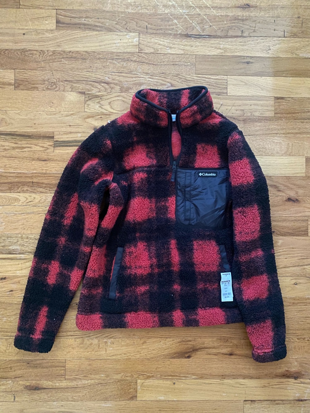 Columbia womans Red and Black Plaid Sherpa Quarter-Zip Pullover